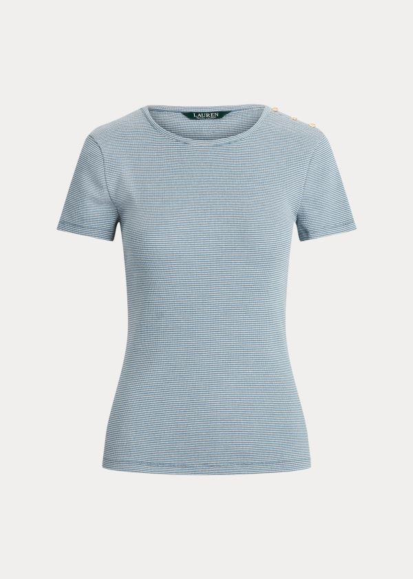 Women's Ralph Lauren Button-Trim Striped Cotton Tops | 095362NZY